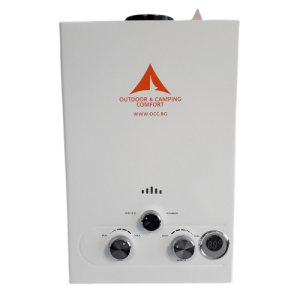 Flow-through gas water heater 12 kw, suitable for camping, tents, caravan, camper, 12 volts
