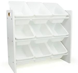 Shelf with 9 storage boxes - white