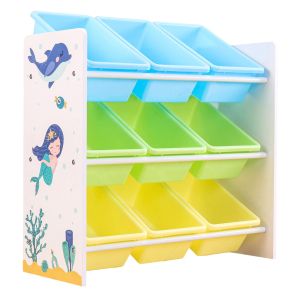 Shelf with 9 storage boxes - white